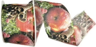 Stuha vánoční JABLKO A SKOŘICE taftová 40mm x 2m (14,-Kč/m) 