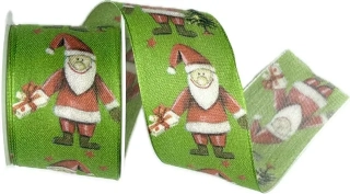 Stuha vánoční SANTA S DÁRKEM zelená 40mm x 2m (14,-Kč/m)