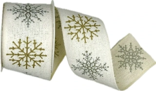 Vánoční bavlněná stuha SNOW ELEGANCE WHITE 40mm x 2m (15,-Kč/m)