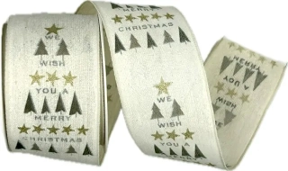 Stuha vánoční MERRY CHRISTMAS WHITE bílá 40mm x 2m (15,-Kč/m)