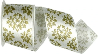 Stuha vánoční saténová X-MAS DELUXE WHITE bílá 40mm x 2m (14,50Kč/m)