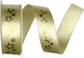 Stuha vánoční saténová GLAMOUR STARS GOLD zlatá 25mm x 4m (7,-Kč/m)