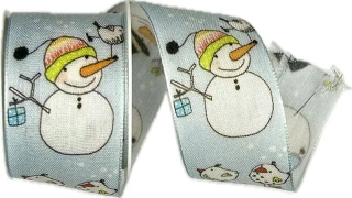 Stuha vánoční HAPPY SNOWMAN BLUE světle modrá 40mm x 2m (14,-Kč/m)