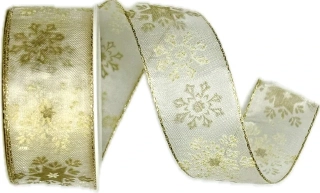 Stuha vánoční organzová Golden Crystal Snow zlatá 25mm x 2m (13,-Kč/m)