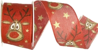 Stuha vánoční RED NOSE RUDI RED červená 40mm x 2m (13,-Kč/m)