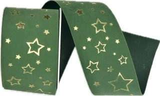 Stuha vánoční sametová VELUTTO STARS GREEN zelená 40mm x 2m ( 13,-Kč/m)