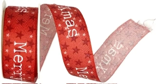 Vánoční stuha X-MAS STARS červená 25mm x 2m (5,-Kč/m)