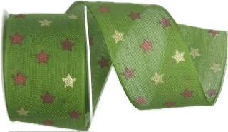 Stuha vánoční bavlněná LIGHT SPOTS zelená 40mm x 2m (13,-Kč/m) 