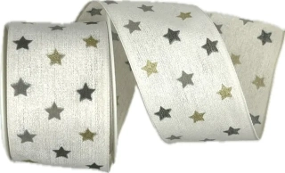 Stuha vánoční bavlněná LIGHT SPOTS bílá 40mm x 2m  (13,-Kč/m)