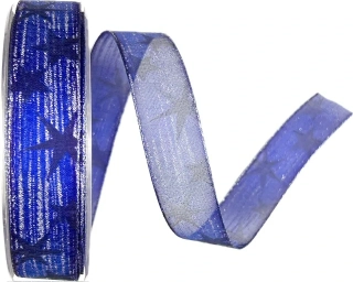 Vánoční organzová stuha ORGANDY STARS BLUE 25mm x 20m (6,-Kč/m)
