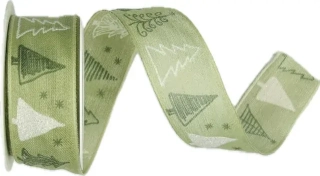 Stuha vánoční STROMKY pastelově zelená 25mm x 2m (11,-Kč/m)