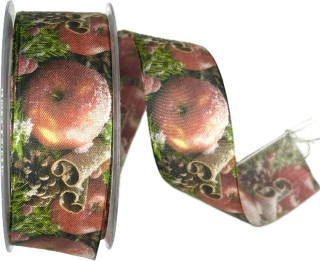 Stuha vánoční JABLKO a SKOŘICE 40mm x 15m (8,-Kč/m)