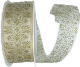 Vánoční stuha organzová GLAMOUR STARS krémová 40mm x 20m (9,90Kč/m)