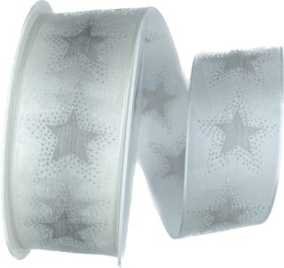 Vánoční stuha organzová ORGANDY STARDUST bílá 40mm x 20m (9,-Kč/m)