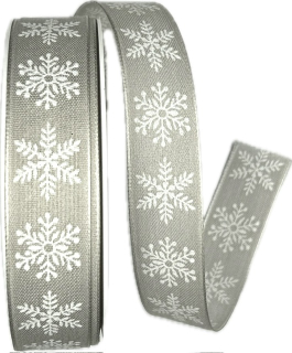 Stuha vánoční SNOWFLAKES stříbrná 25mm x 20m ( 8,-Kč/m)