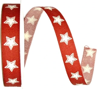 Stuha vánoční HAPPY STARS červená 15mm x 4m (4,- Kč/m)