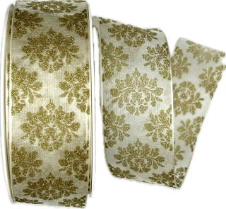 Vánoční stuha organzová ROYAL NIGHT CREME 40mm x 20m (9,90Kč/m)