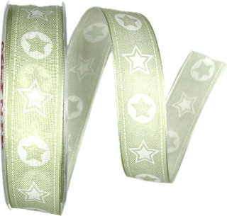 Vánoční bavlněná stuha STARS pastelově zelená 25mm x 20m (3,50Kč/m)