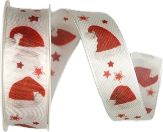 Stuha vánoční SANTAS HUT bílá 25mm x 3m (7,-Kč/m)