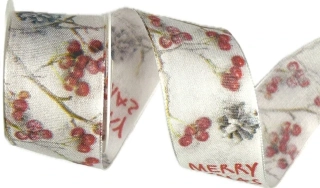 Stuha vánoční bílá FROZEN FRUITS bílá 40mm x 2m (13,-Kč/m)