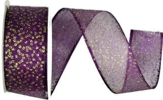 Stuha organzová VIVA PURPLE zlatý potisk 25mm x 2m (13,-Kč/m)