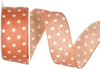 Stuha vánoční bavlněná TINY STARS LIGHT RED pastelově červená 25mm x 2m(9,-Kč/m) 