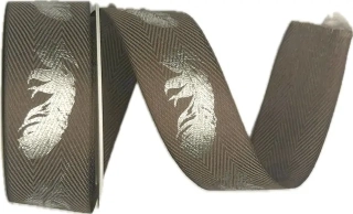 Stuha bavlněná FEATHER SILVER šedá 25mm x 2m (8,-Kč/m)