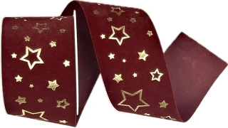 Stuha vánoční sametová VELUTTO STARS BURGUNDY bordó 40mm x 2m (14,-Kč/m)
