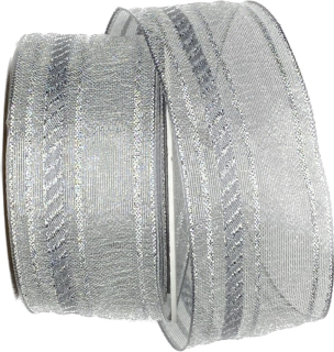 Stuha  vánoční OUTDOOR ORGANDY WATERPROOF SILVER  40mm x 10m ( 9,90 Kč/m)
