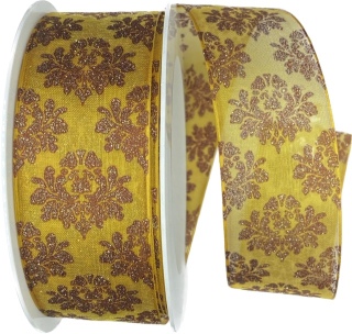 Vánoční stuha organzová ROYAL NIGHT GOLD 40mm x 20m (9,90Kč/m)