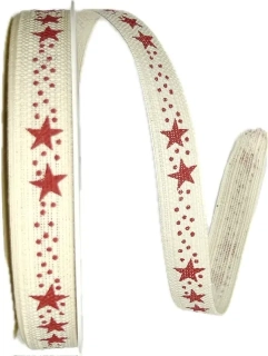 Vánoční stuha lněná STAR CHAIN CREAM krémová 15mm x 20m ( 5,50 Kč/m)