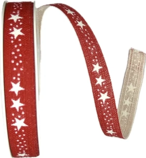 Vánoční stuha lněná STAR CHAIN RED červená 15mm x 20m ( 5,50 Kč/m)