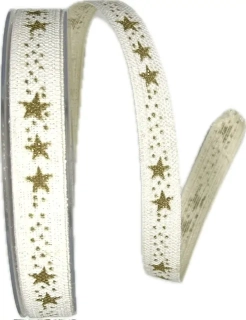 Vánoční stuha lněná STAR CHAIN WHITE bílá 15mm x 20m ( 6,- Kč/m)