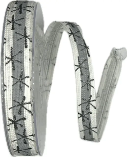 Vánoční stuha lněná CRAZY SNOWFLAKES stříbrná 15mm x 20m ( 6,- Kč/m)