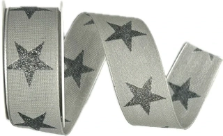 Stuha vánoční ADVENT STAR SILVER stříbrná matná 25mm x 3m (8,- Kč/m)