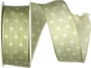 Stuha vánoční bavlněná TINY STARS GREEN pastelově zelená 25mm x 2m(9,-Kč/m)