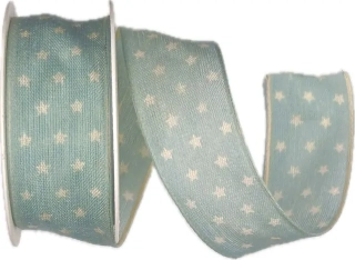 Stuha vánoční bavlněná TINY STARS BLUE pastelově modrá 25mm x 2m(9,-Kč/m)