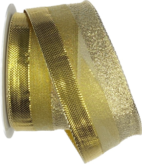 Stuha zlatá OUTDOOR GOLD STRIPES lurexová 40mm x 8m (11,-Kč/m)