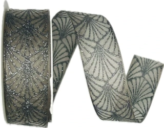 Stuha vánoční organzová GLAMOUR FESTIVAL GRANIT 25mm x 2m (13,-Kč/m)