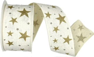 Vánoční bavlněná stuha STAR LIGHT WHITE 40mm x 2m (14,-Kč/m)