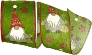 Stuha vánoční bavlněná CHRISTMAS ELF GREEN zelená 40mm x 2m (12,50Kč/m)