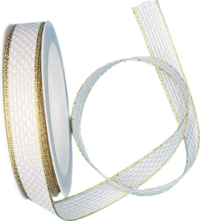 Stuha tkaná Luxe Shine – White bílá 15mm x 4m (8,-Kč/m)