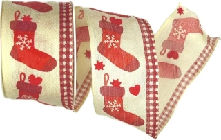 Stuha vánoční bavlněná Vánoční punčocha 40mm x 2m (10,-Kč/m)
