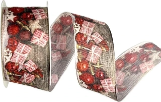 Stuha vánoční s fotopotiskem DÁRKY červená 40mm x 2m (14,-Kč/m) 