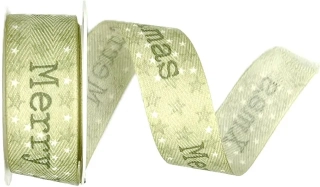 Vánoční stuha X-MAS STARS pastelově zelená 25mm x 2m (5,-Kč/m)