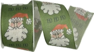 Vánoční stuha bavlněná Ho Ho Ho zelená 40mm x 2m (6,-Kč/m)