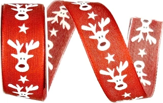  Vánoční stuha HAPPY REINDEER červená 25mm x 3m (12,-Kč/m)