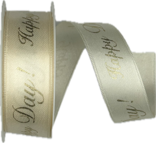 Saténová stuha HAPPY DAY! krémová 25mm x 2m