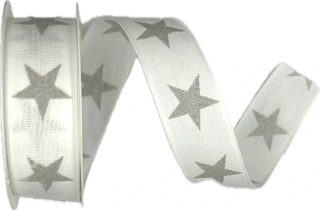 Stuha vánoční ADVENT STAR WHITE bílá 25mm x 3m (8,- Kč/m)
