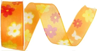 Stuha taftová SUNNY BLOSSOM Orange 25mm x 2,5m (10,-Kč/m)